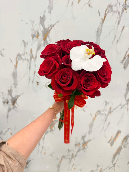 Orchid Kiss Dozen Red Roses Bouquet - 98 FLOWERS