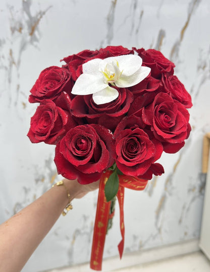 Orchid Kiss Dozen Red Roses Bouquet - 98 FLOWERS