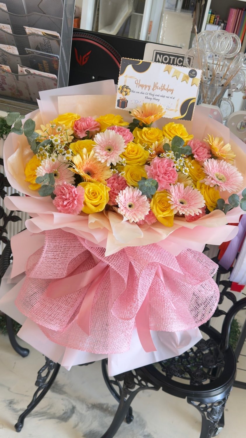 Pastel Yellow Pink & Lavender Celebration Bouquet - 98 FLOWERS