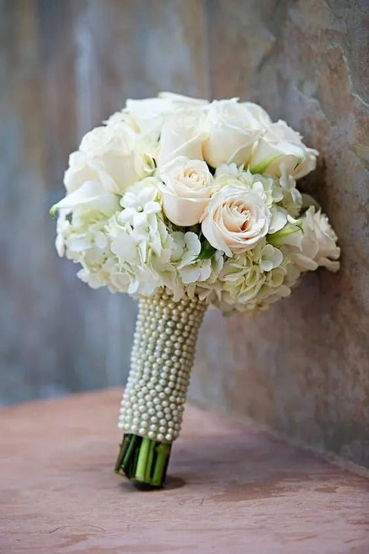Pearl Elegance White Rose Bridal Bouquet - 98 FLOWERS