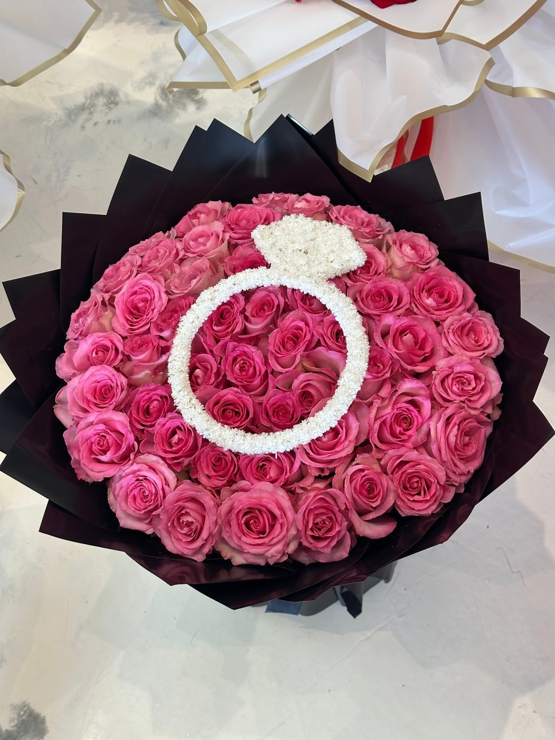 Personalized Pink Rose Ring Bouquet - 98 FLOWERS