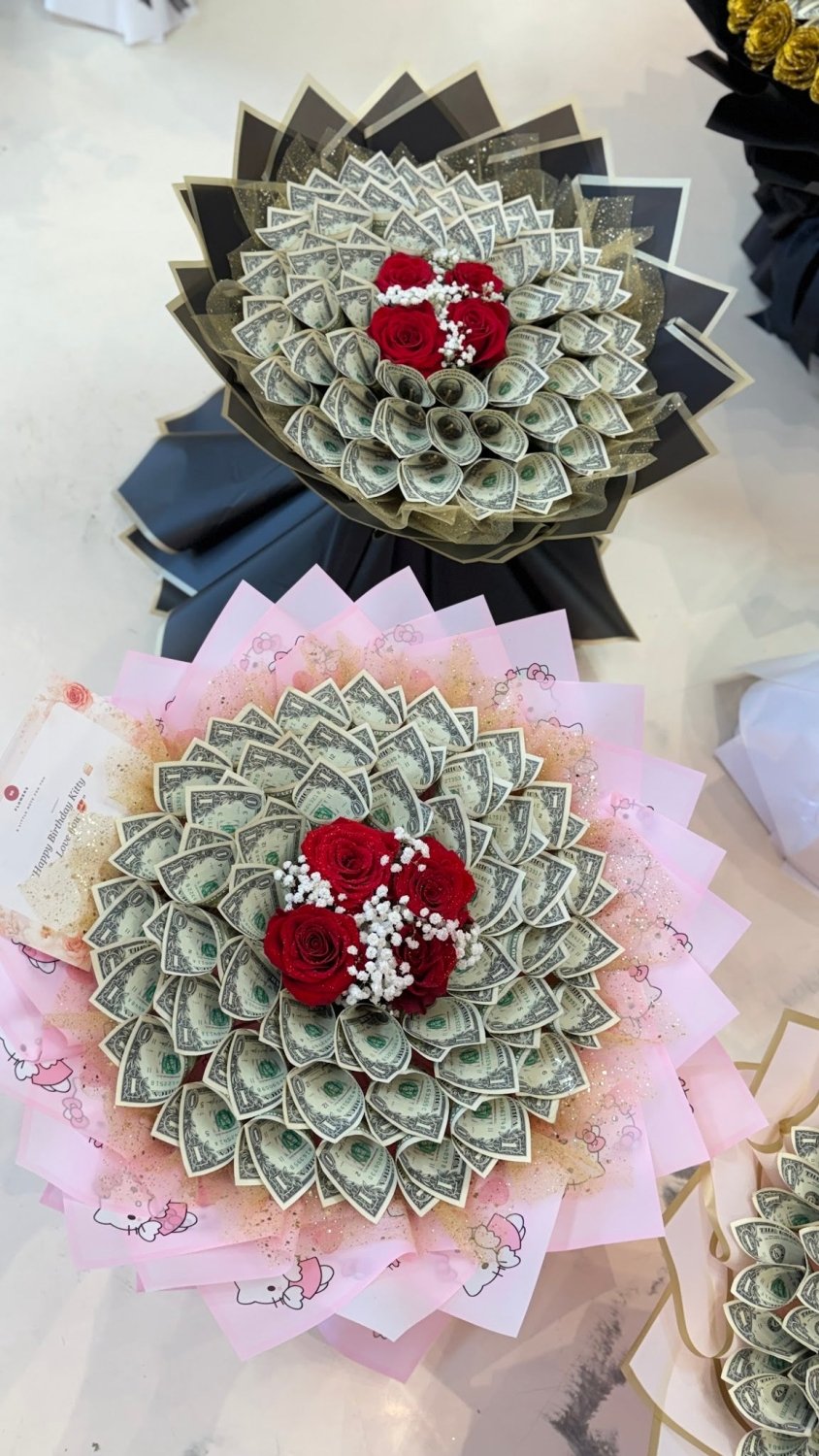 Petite Red Rose Money Bouquet in Black Wrapping - 98 FLOWERS