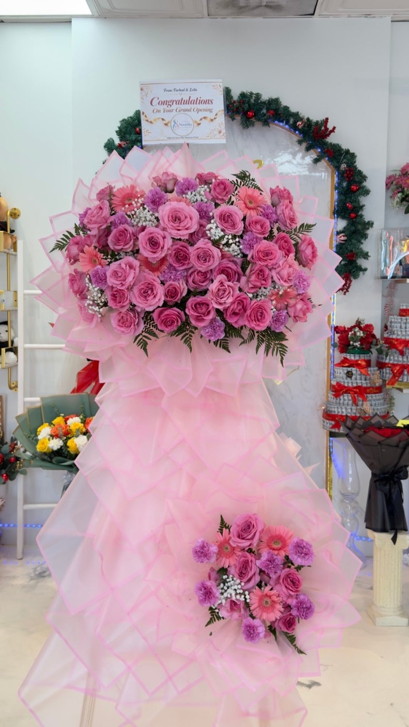 Pink & Lavender Two Tier Grand Opening Stand - 98 FLOWERS