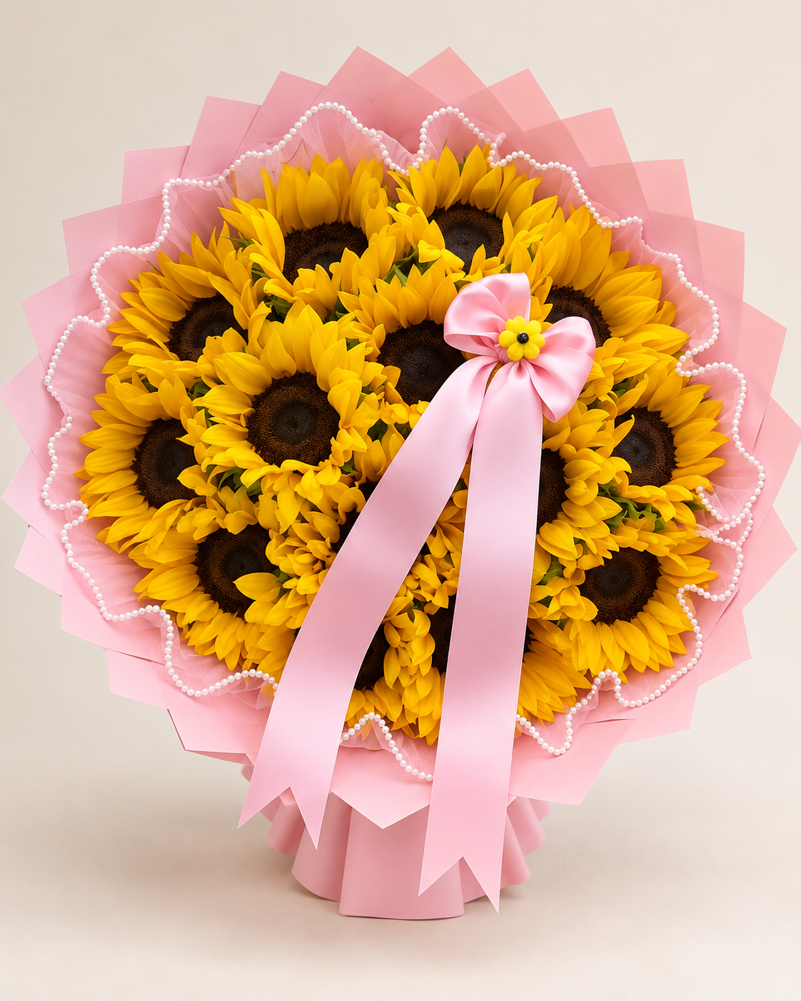 Pink Ribbon Sunshine – Sunflower Bouquet — clear product view