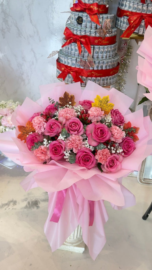 Pink Rose & Purple Hydrangea Garden Bouquet - 98 FLOWERS