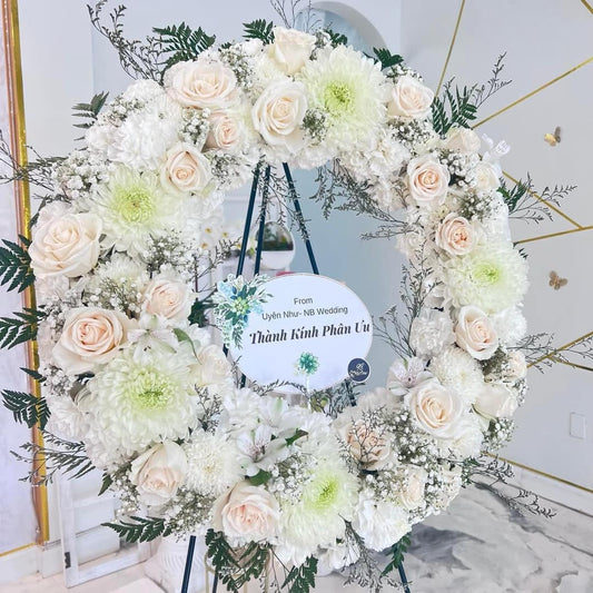 Pure Grace Sympathy Wreath - 98 FLOWERS