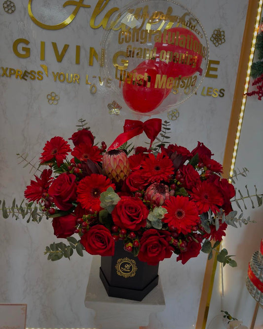 Red Passion Grand Opening Floral Arrangement - 98 FLOWERS