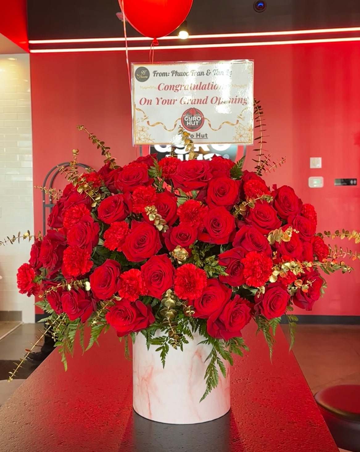 Red Rose & Berry Grand Opening Flower Box - 98 FLOWERS
