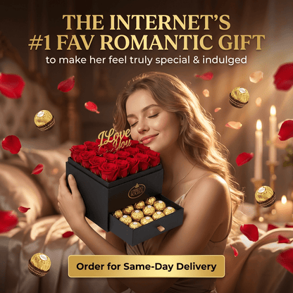 Red Roses & Ferrero Rocher Drawer Box - 98 FLOWERS