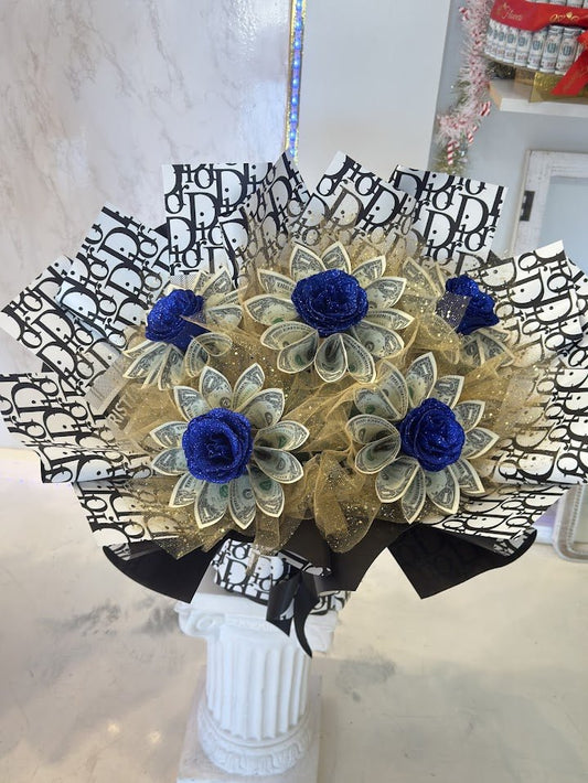 Royal Blue Money Bouquet – Dior Edition - 98 FLOWERS