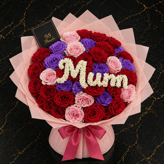 Royal Love “Mum” Jumbo Rose Bouquet - 98 FLOWERS