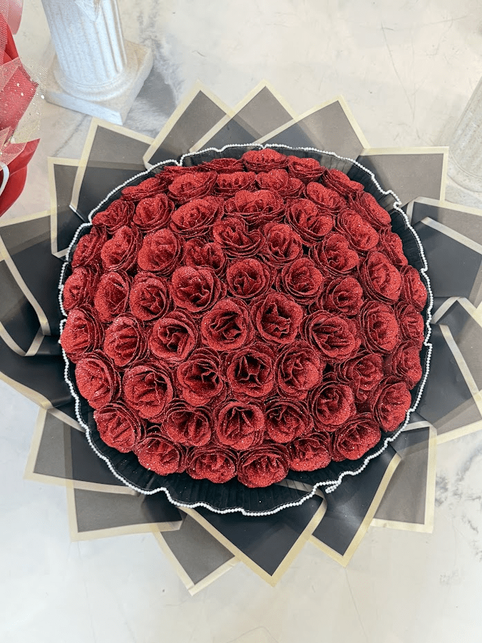 Ruby Forever Glitter Rose Bouquet - 98 FLOWERS