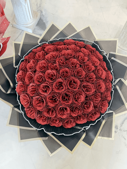 Ruby Forever Glitter Rose Bouquet - 98 FLOWERS
