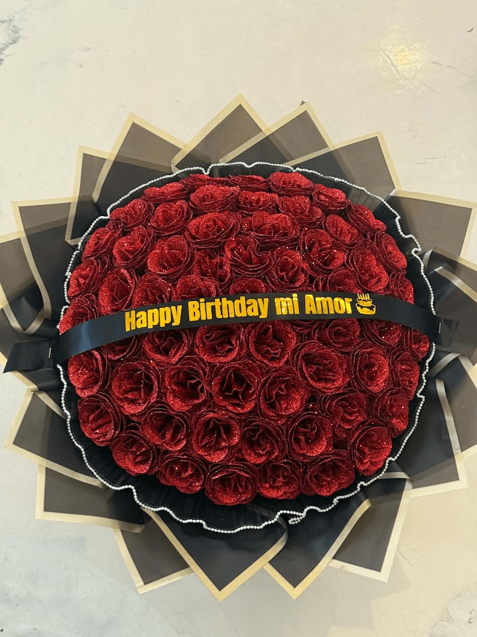 Ruby Forever Glitter Rose Bouquet - 98 FLOWERS