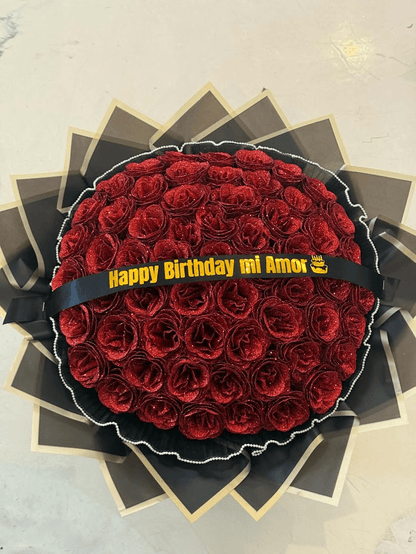 Ruby Forever Glitter Rose Bouquet - 98 FLOWERS