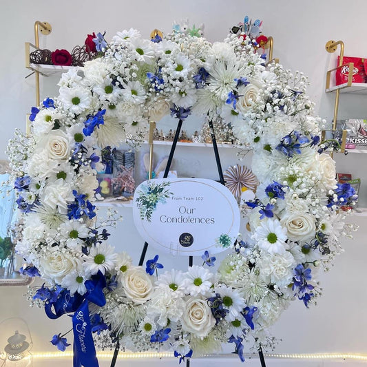 Serene Blue Remembrance Wreath - 98 FLOWERS