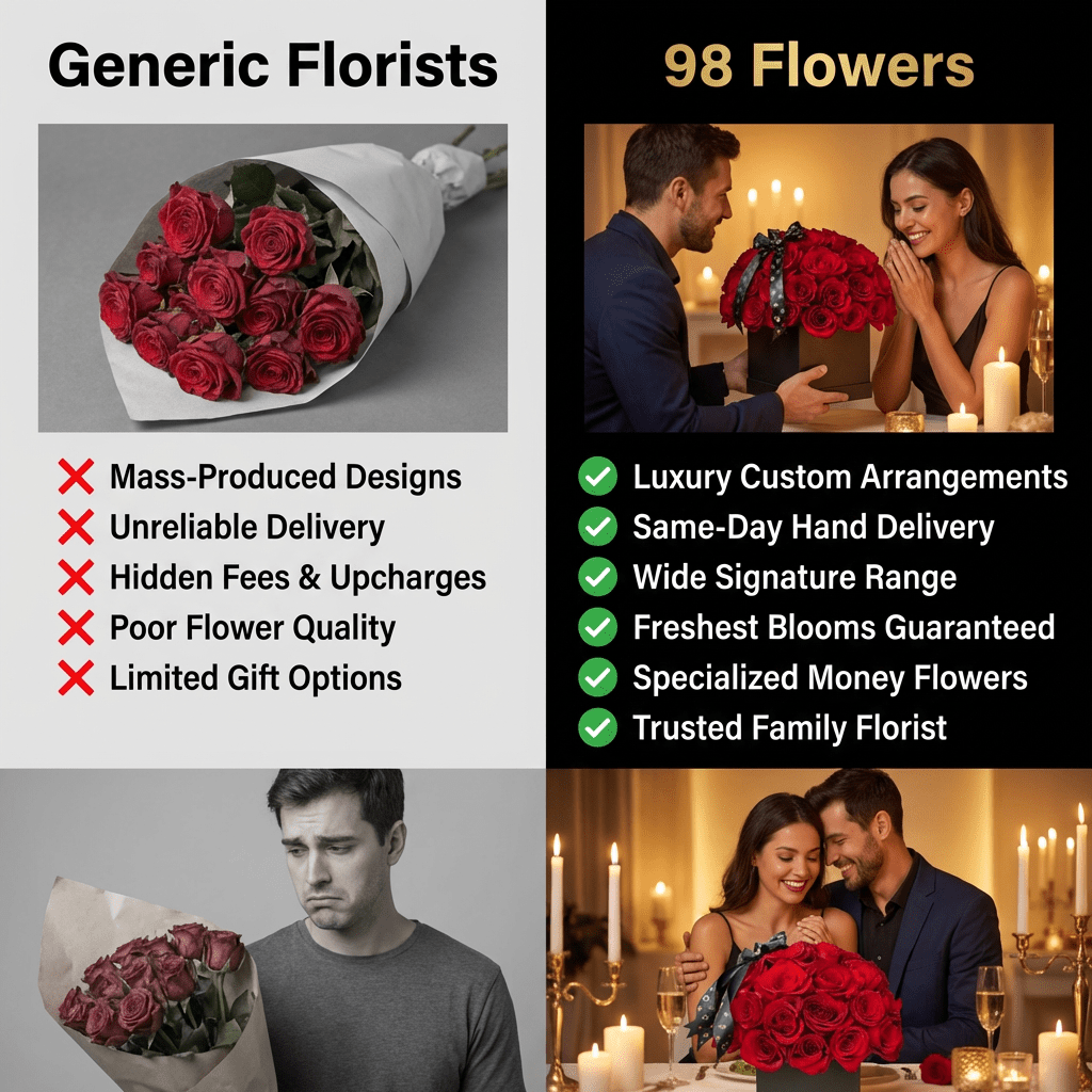 Square Dome Red Rose Box - 98 FLOWERS