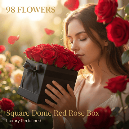 Square Dome Red Rose Box - 98 FLOWERS
