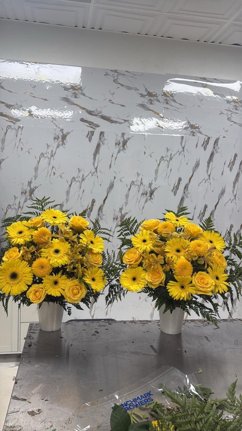Sunshine Tribute Yellow Gerbera Arrangement Pair - 98 FLOWERS
