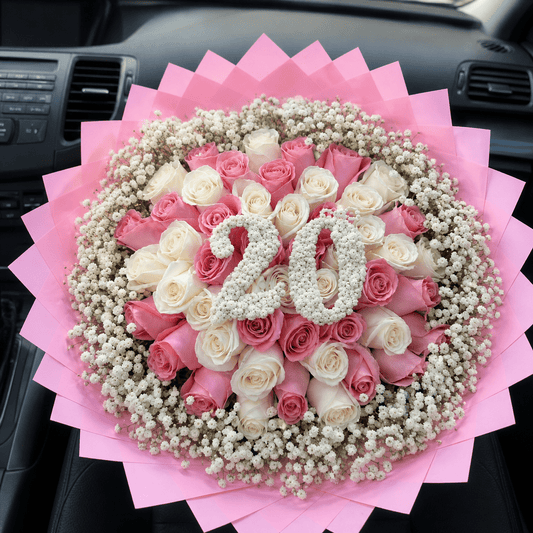 Sweet Blush “20” Jumbo Rose Bouquet - 98 FLOWERS