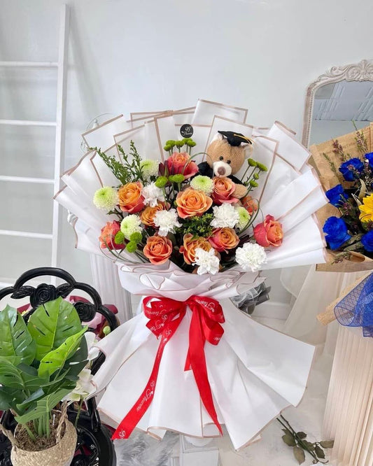 Teddy & Tangerine Bliss Bouquet - 98 FLOWERS