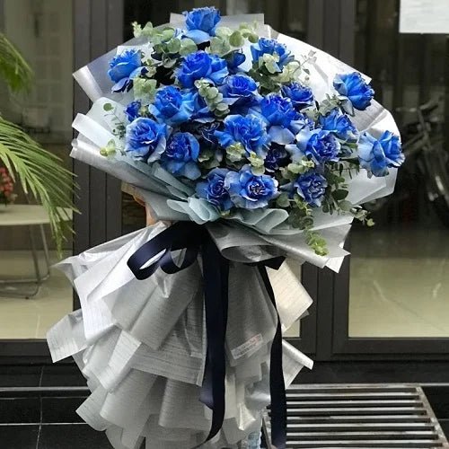 Tinted blue rose bouquet - 98 FLOWERS