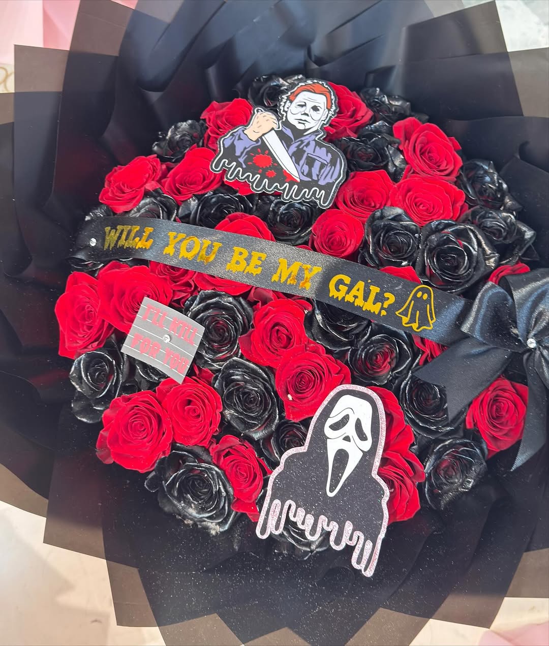 “Will You Be My Gal?” Red & Black Rose - 98 FLOWERS