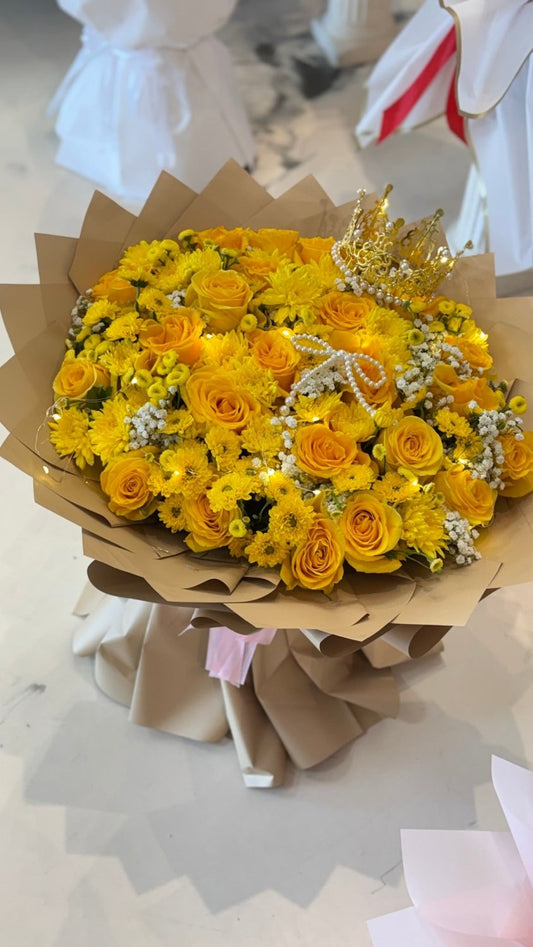 Yellow Rose Carnation & Daisy Garden Bouquet - 98 FLOWERS
