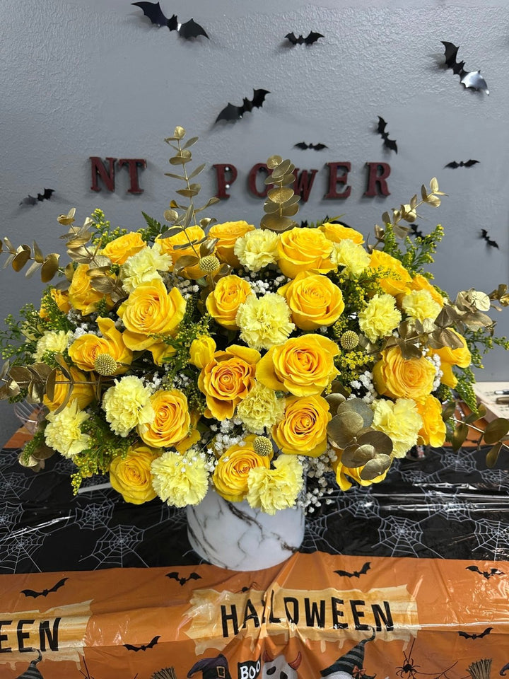 Yellow Rose Gerbera & Daisy Autumn Flower Box