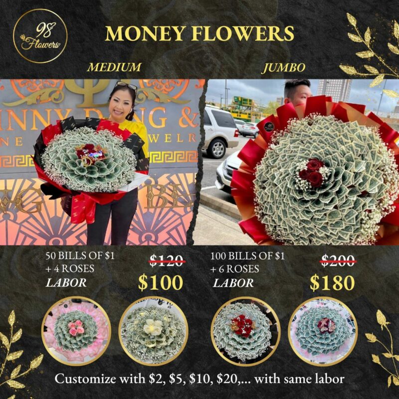 The Luxury Cash Money Flowers Bouquet, 98Flowers