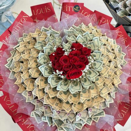 50 Red Rose with Money Flowers
