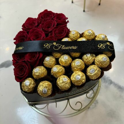 Sweet Affection Valentine's Duo chocolate flowers, chocolate rose bouquet, chocolate roses, flowers and chocolates, red flower box, red roses 