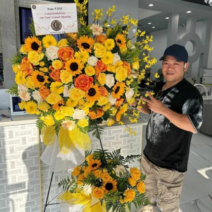 Sunshine Celebration Standee mixed flower bouquet 