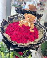 Teddy Bear Red Rose Bouquet red, red roses, rounded bouquet 