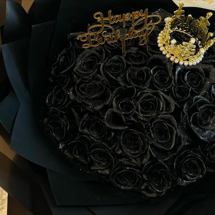 Midnight Majesty Birthday Bouquet black roses, black roses bouquet, rounded bouquet 