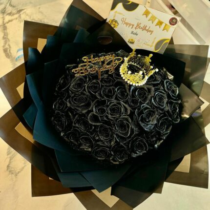 Midnight Majesty Birthday Bouquet black roses, black roses bouquet, rounded bouquet 