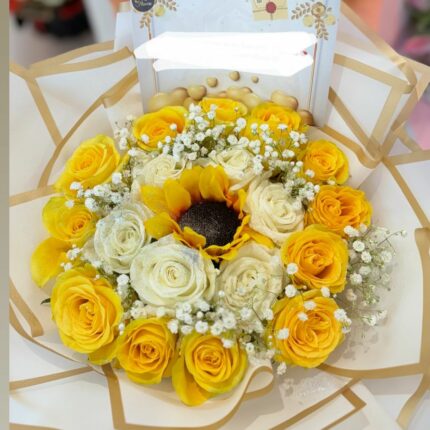 Sunny Delight Bouquet bouquet of yellow roses, rounded bouquet, yellow rose bouquet 