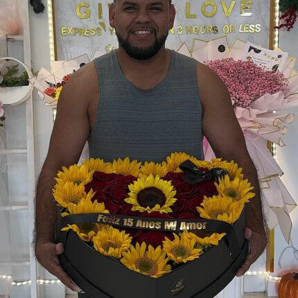 Sunlit Heart Rose and Sunflower Box  