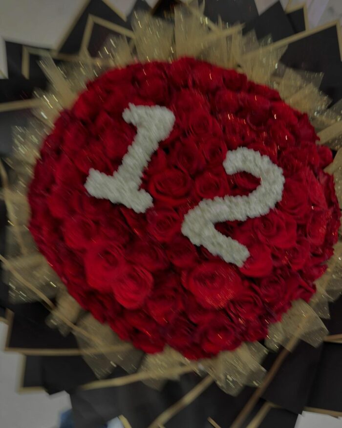 Golden Aura Numbered Rose Display red roses, rounded bouquet 