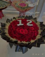 Golden Aura Numbered Rose Display red roses, rounded bouquet 