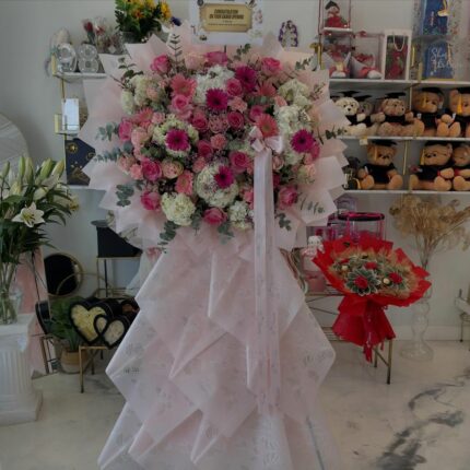 Pink Elegance Grand Opening Display hot pink flowers, mixed flower bouquet, pink roses 