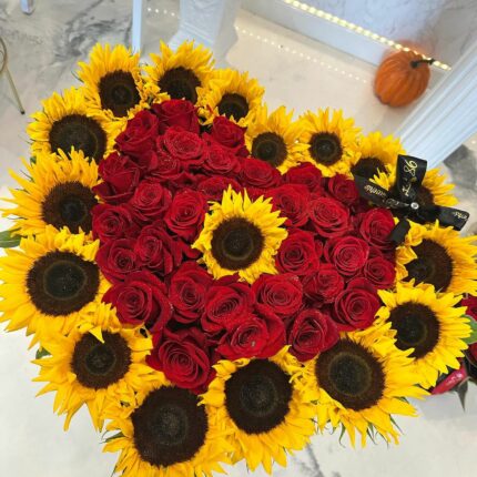 Sunlit Love Bouquet red flower box, red roses 