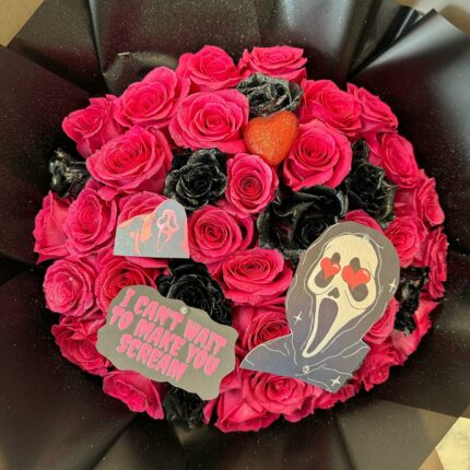 "Scream for Love" Halloween Rose Bouquet black and red flower bouquet, black and red roses bouquet, red and black flower bouquets 