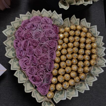 Lavender Bliss Money & Chocolate Heart Bouquet  