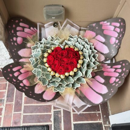 Butterfly Dream Money Bouquet chocolate flowers, chocolate rose bouquet, chocolate roses, flowers and chocolates, red flower bouquet, red roses 