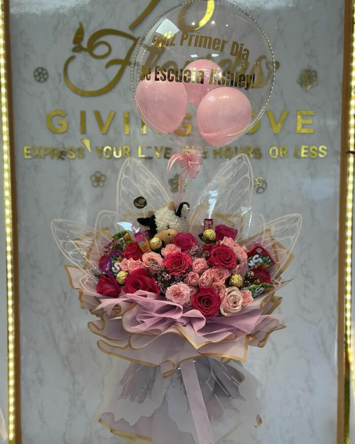 Sweet Surprise Candy & Rose Bouquet with Plush Toy  