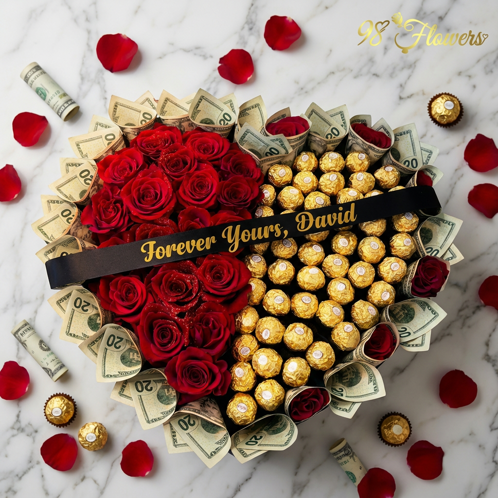 Luxury Money & Chocolate Heart Bouquet Luxury Money & Chocolate Heart Bouquet