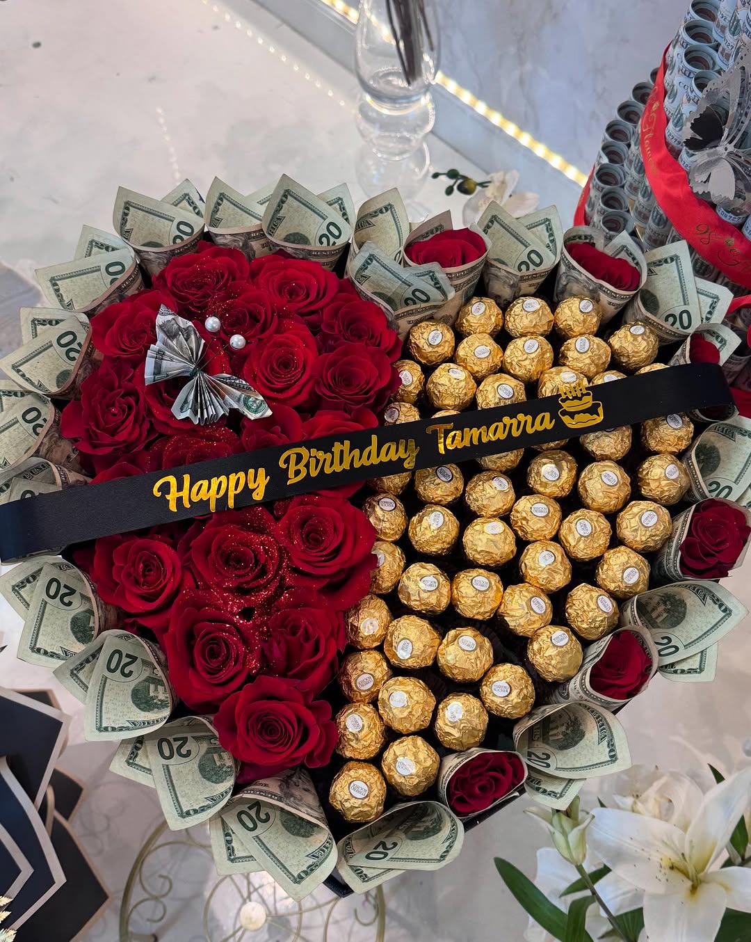 Luxury Money & Chocolate Heart Bouquet  