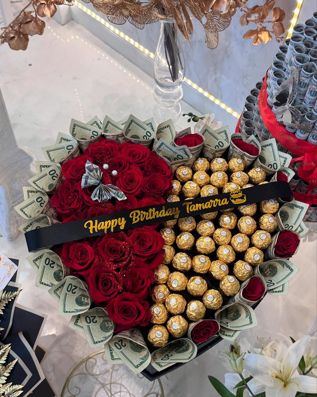 Luxury Money & Chocolate Heart Bouquet  