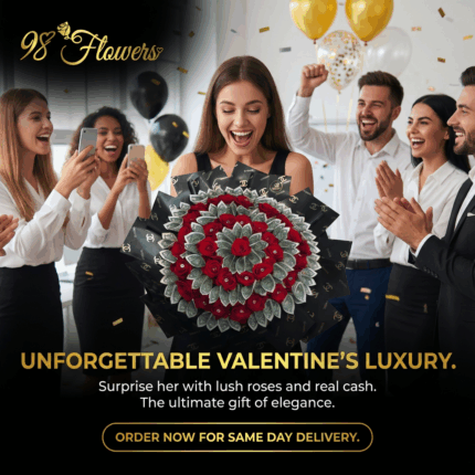 Chanel Extravagance Money Bouquet red and black flower bouquets, red flower bouquet, red roses 